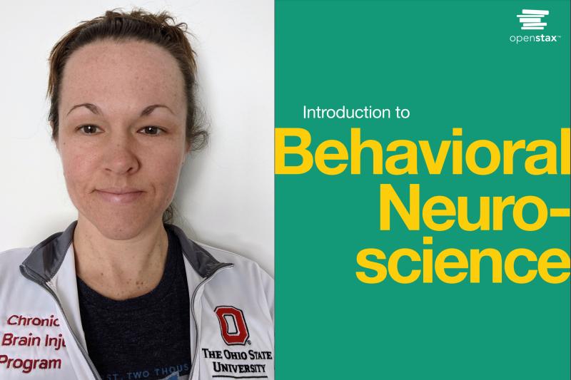 Elizabeth Kirby with book cover: Introduction to Behavioral Neuroscience
