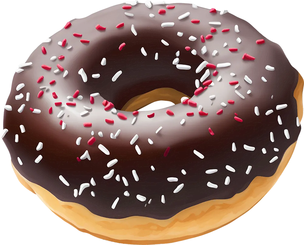 Donut with chocolate icing and red and white sprinkles