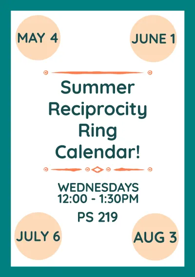The July Reciprocity Ring will be held on July 6th, from 12pm to 1:30pm.