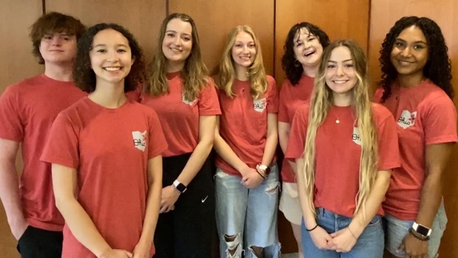 Seven Psych Student Ambassadors in Red Shirts